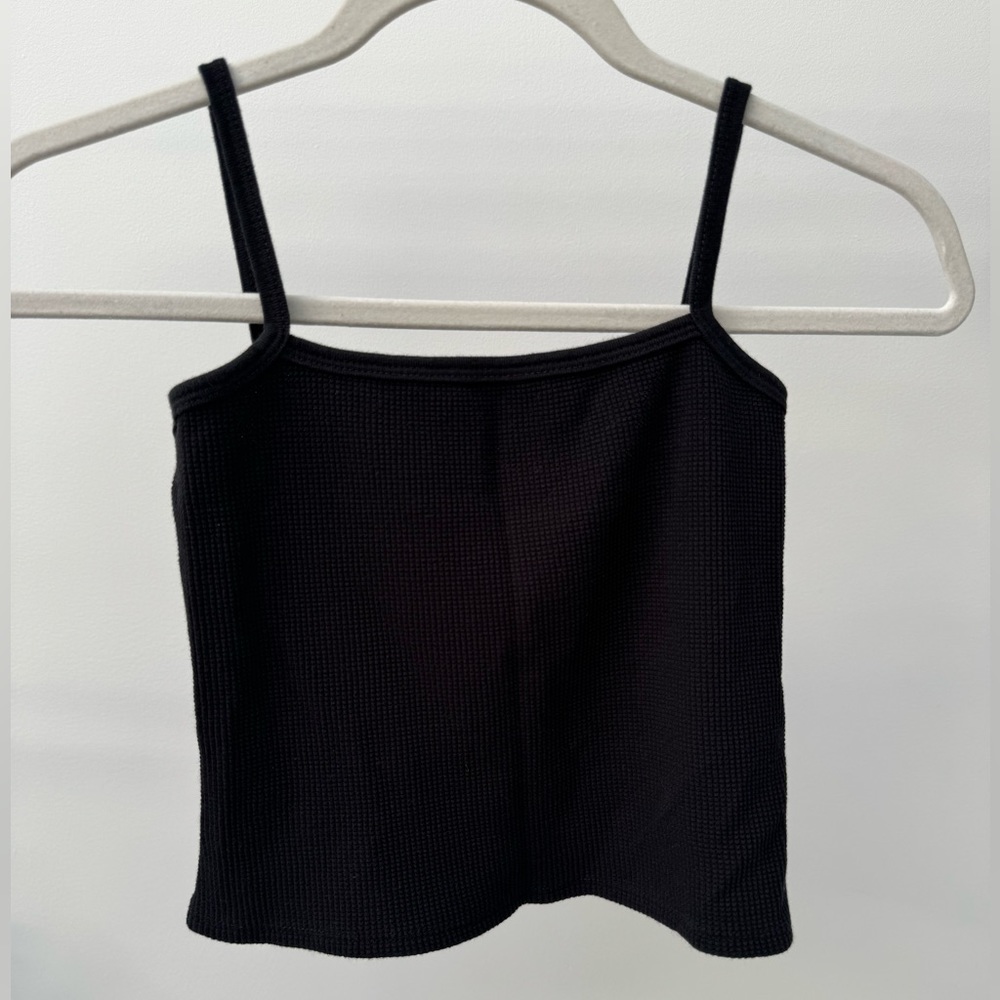 Brandy Melville J. Galt Waffle‎ Knit Black Cami Tank Top